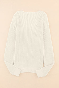 Pull beige en maille côtelée à col en V