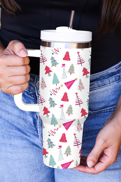 Tasse thermos blanche imprimée d'arbre de Noël de dessin animé 40oz