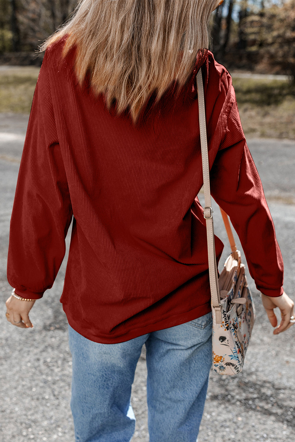 Racing red corduroy oversized sweatshirt