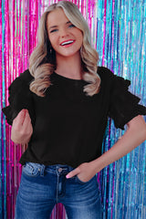 Blouse noire à manches volantées en tulle-A WOMAN WE LOVE