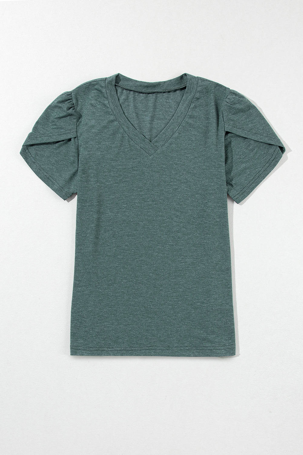 Mist Green Fashion Petal Sleeve V Neck T-shirt