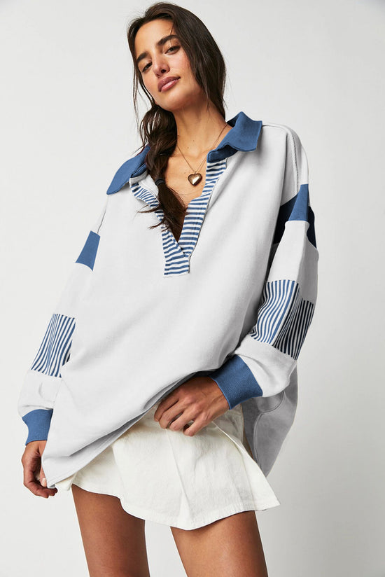 Striped patchwork collar sweatshirt *