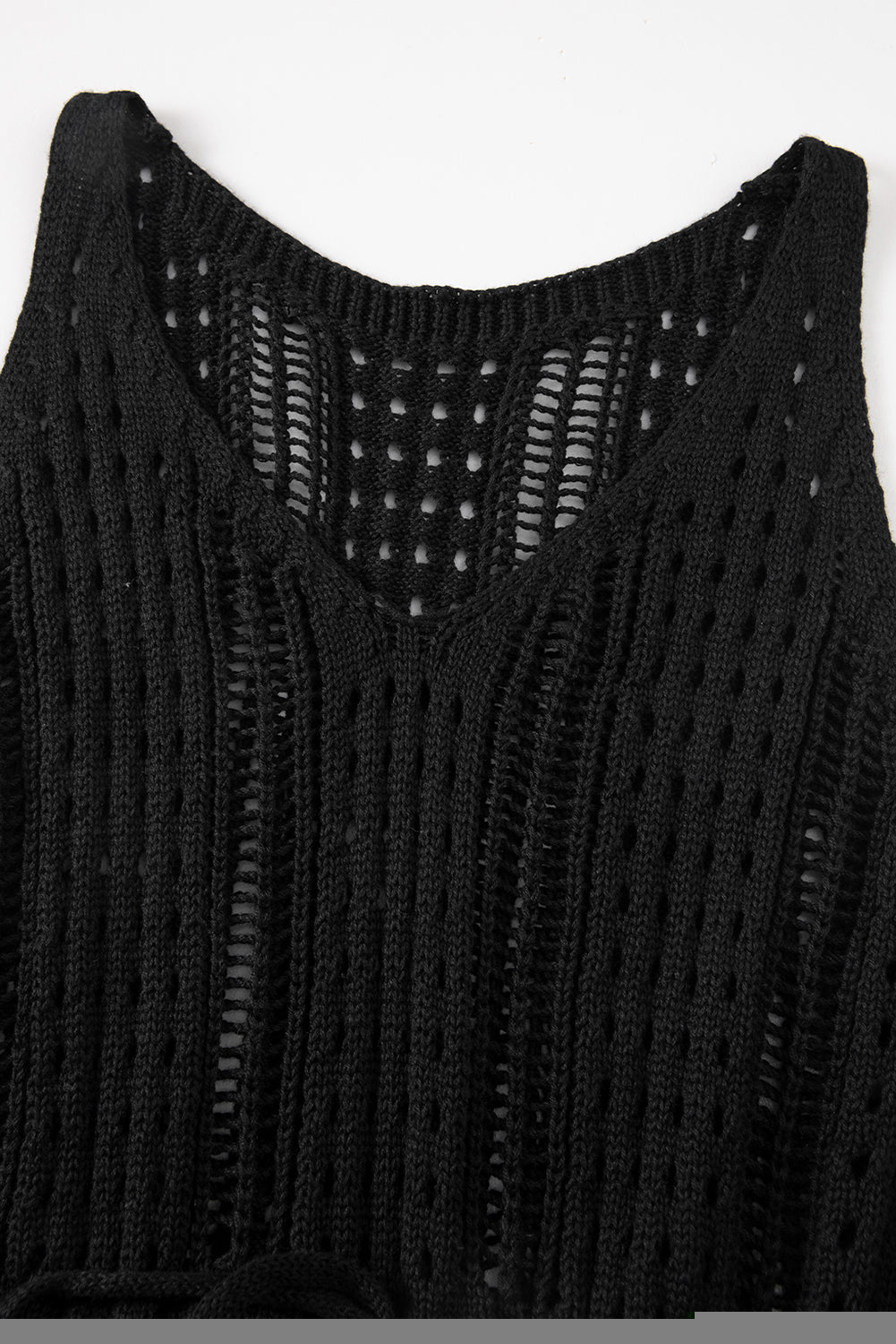 Vestido de playa sin mangas ahuecado de crochet negro con cordón