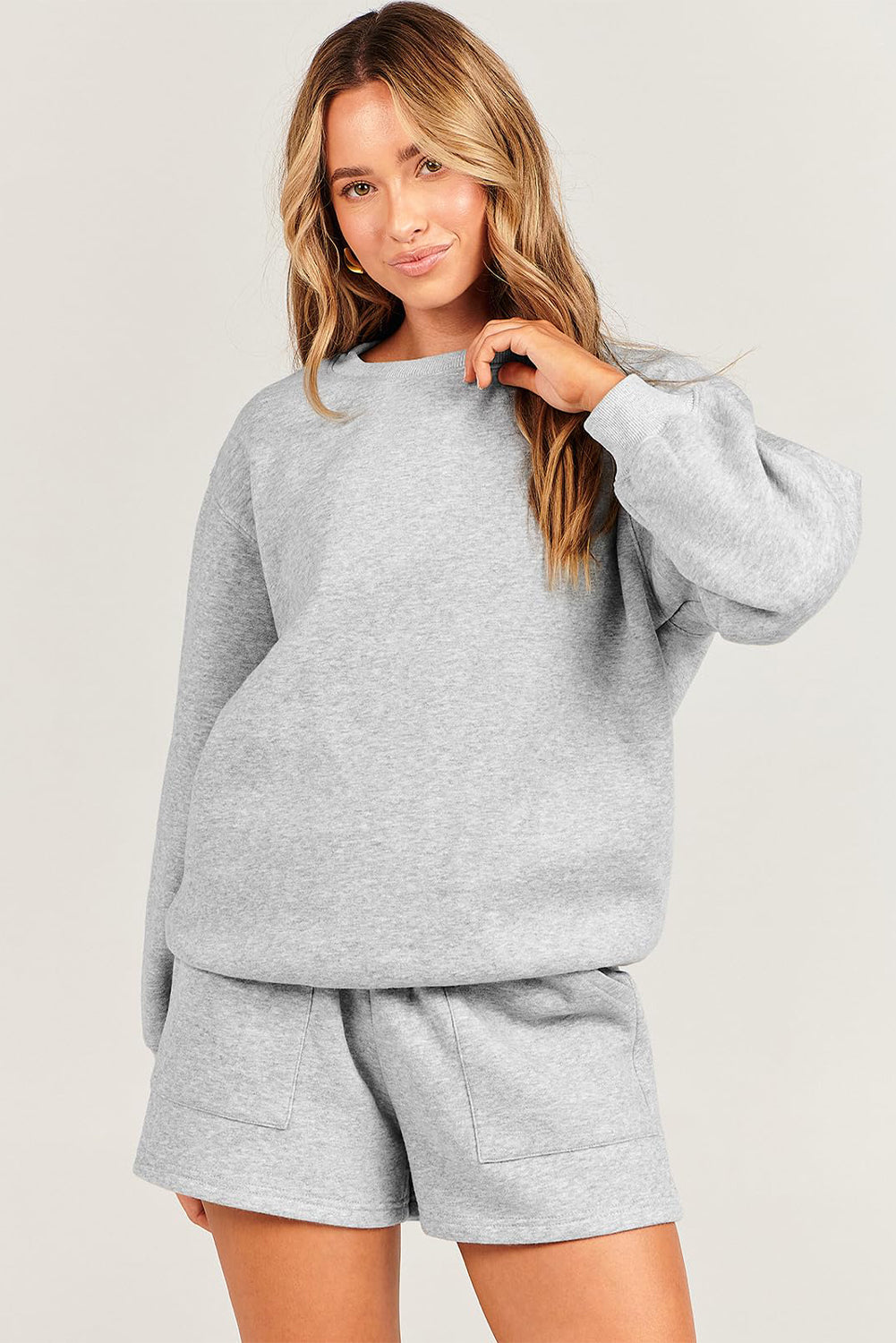 2-piece set plain light gray sweatshirt and shorts