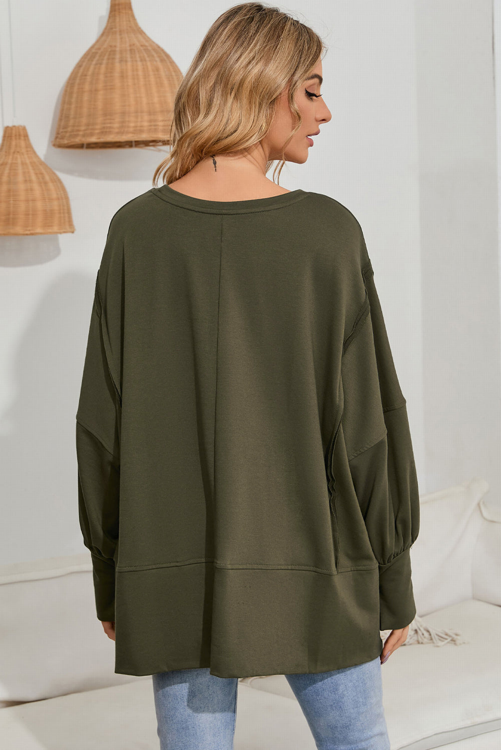 Haut oversize vert patchwork à épaules tombantes