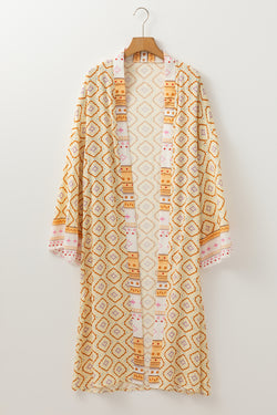 Long kimono with large geometric print bohemian geometric print