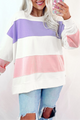 Beige crew neck sweatshirt with dropped shoulders in color block patchwork