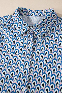 Surprised shirt buttoned with frowned and abstract blue sky