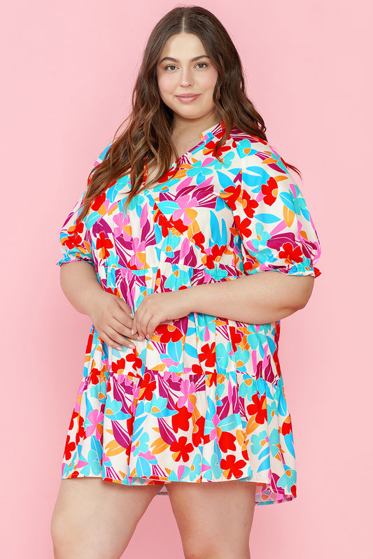 Robe en V à niveau floral multicolore plus robe