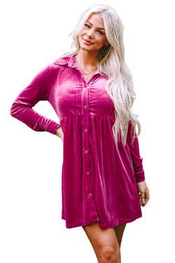 Grave to ruffle and pink sleeve button dress