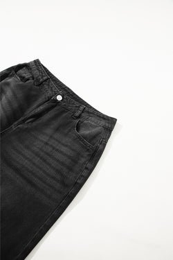 Shortless flared jeans high black waist aged effect