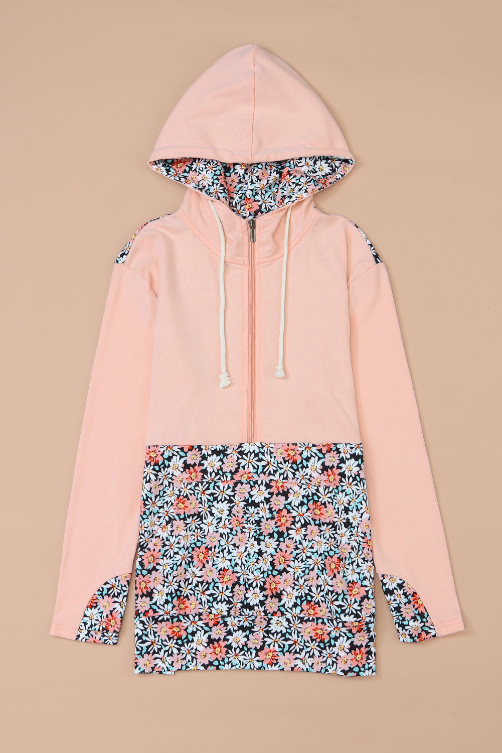 Patch floral rose Half Zip Kangaroo Pocket Hoodie