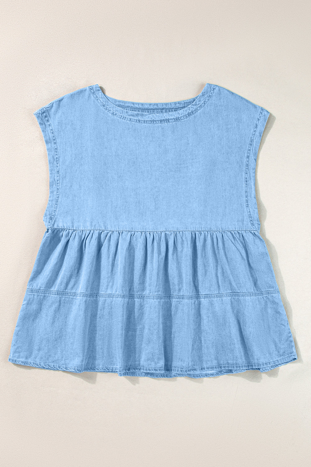 Beau Blue Trendy Stitching Detail in denim PEPLUM TOP