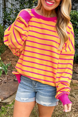 Orange striped sweater and round neck *