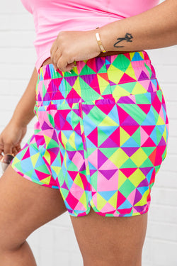 Multicolor Geometric High Waisted Sports Shorts