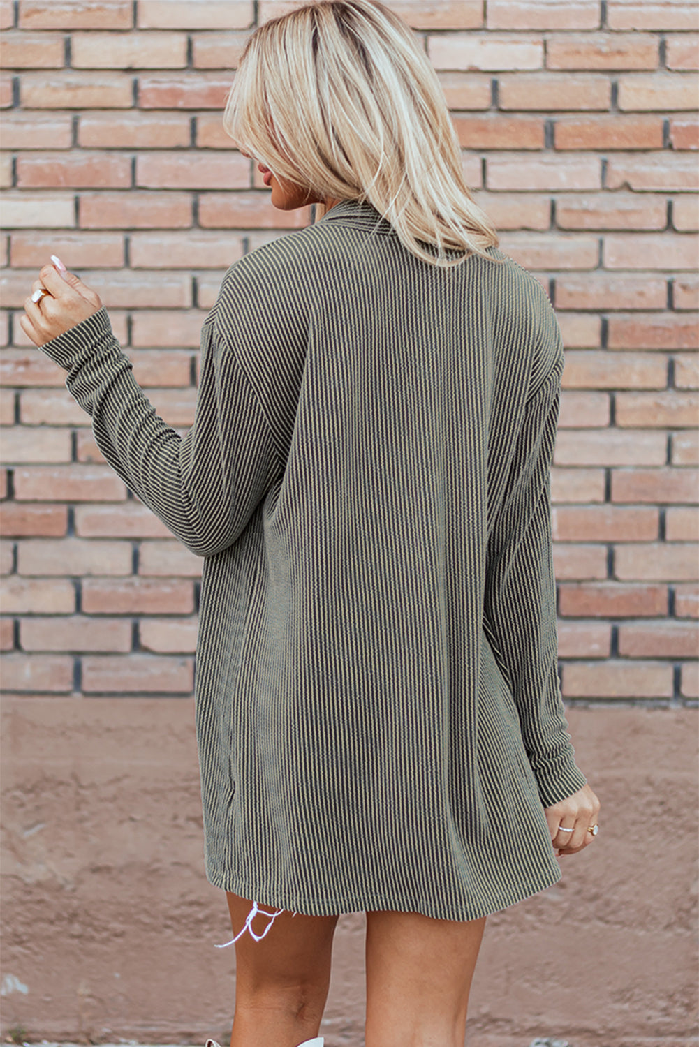 Cardigan en tricot ouvert sur le devant avec cordon vert mousse