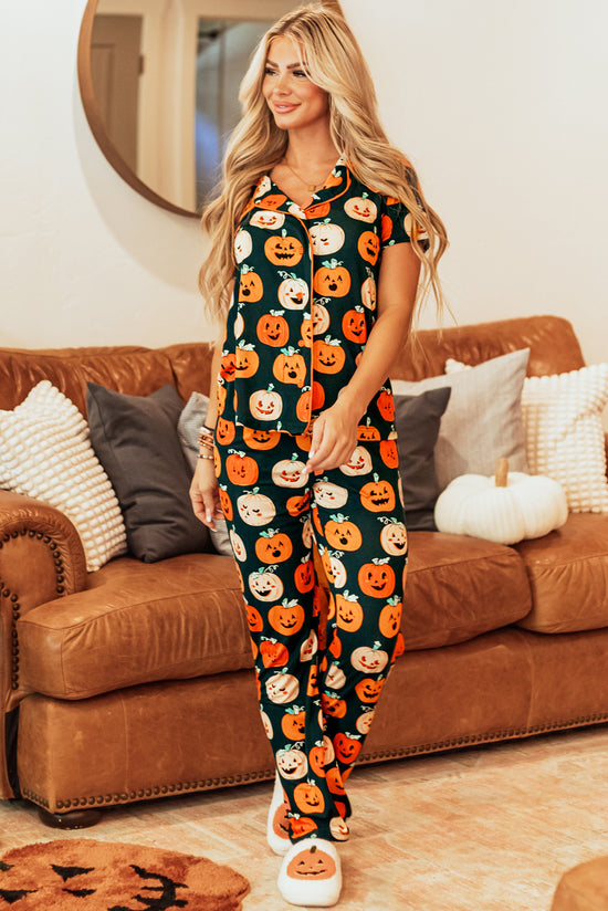 Pajama con camisa de manga corta con patrón de Halloween de naranja