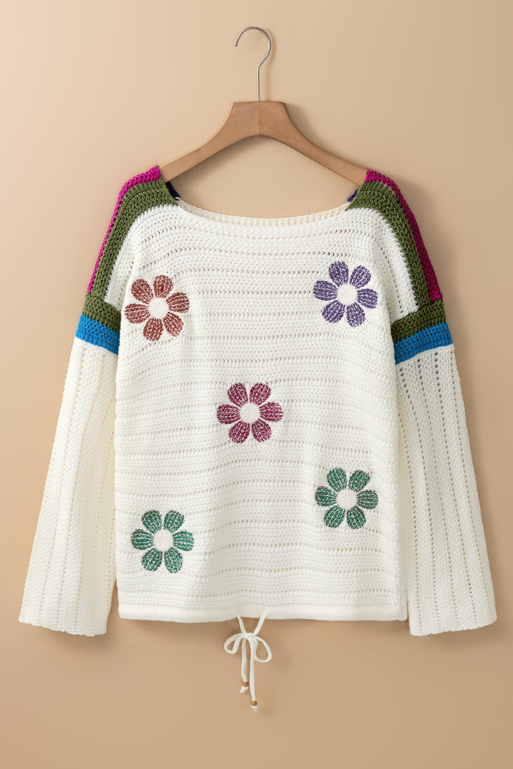 Pull en maille pointelle à fleurs de marguerite blanc