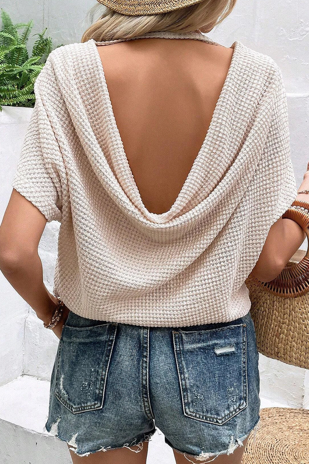 Apricot-open draped textured t-shirt