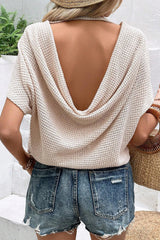 Apricot-open draped textured t-shirt