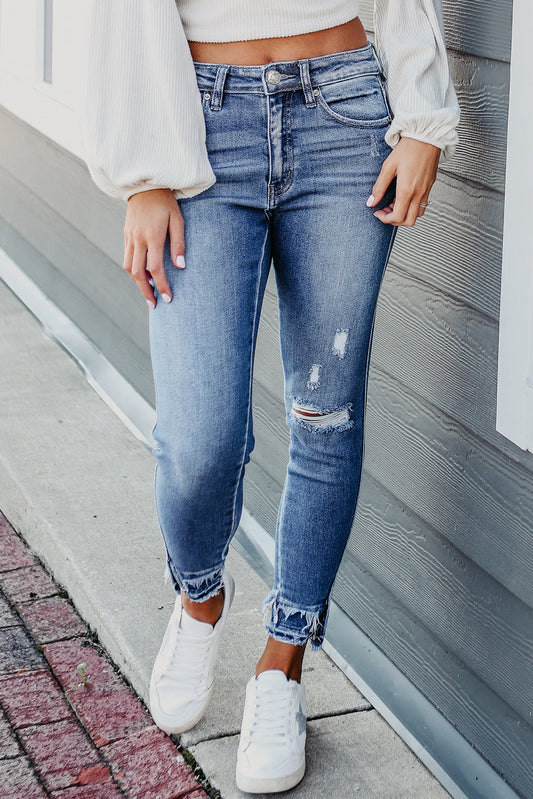 Jean skinny en détresse en détresse bleu clair