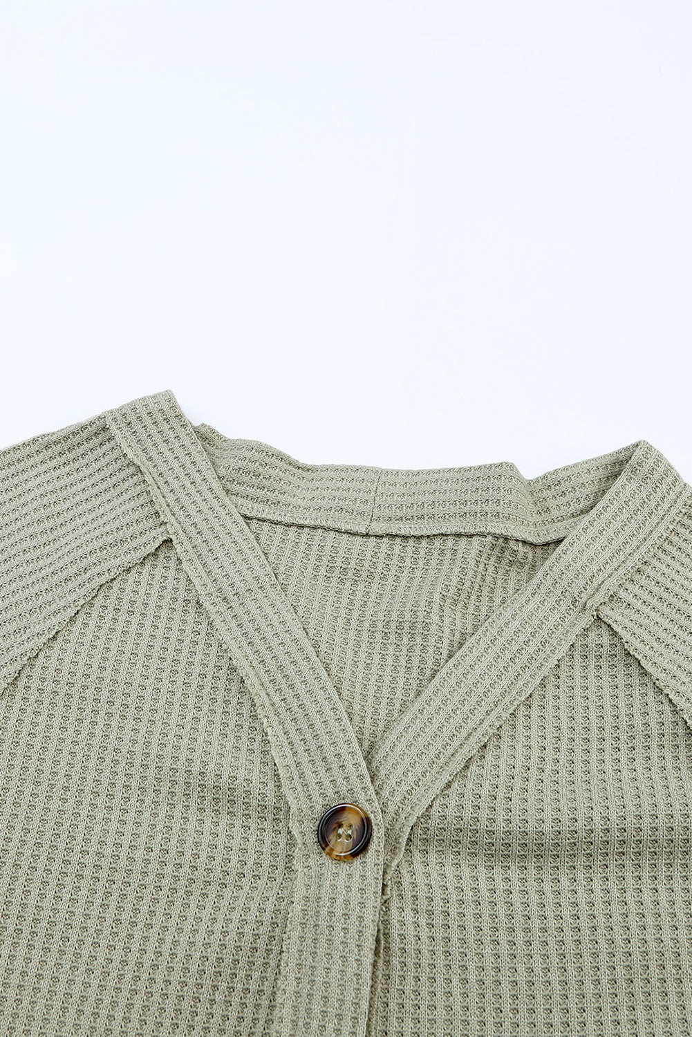 Green Exposed Seam Buttons Front Waffle Knit Cardigan