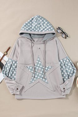 Beau Blue Floral Patchwork Star Print Drawstring Hoodie