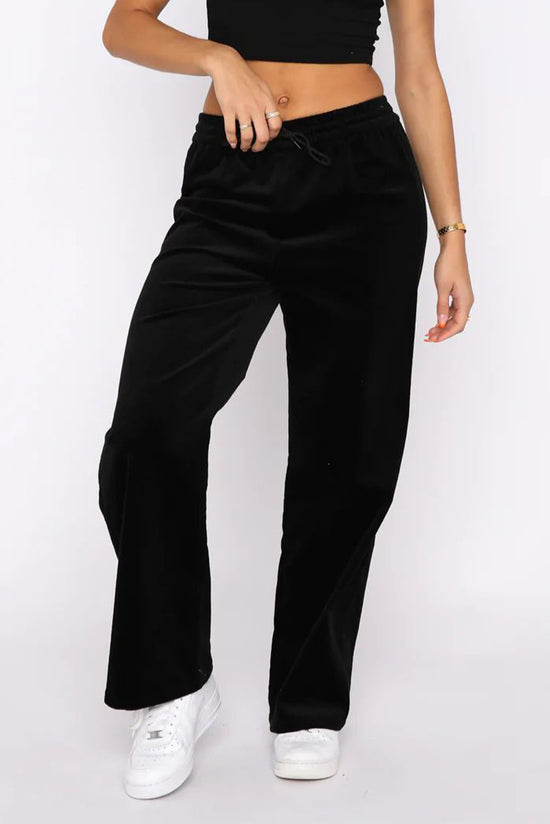 Pantalon large noir uni à taille avec cordon de serrage