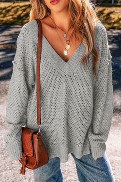 Light -gray Light gray sweater and drooping shoulders with eyelets