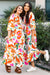 Robe orange à imprimé floral avec cordon de serrage et col en V, grande taille