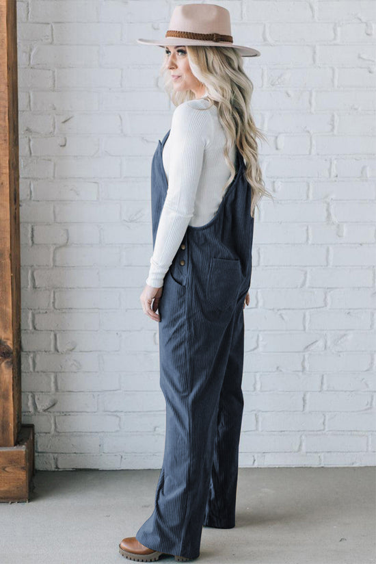 Ample velvet overalls with a real sarcelle blue pockets