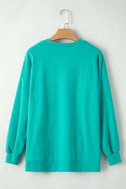 Aruba Blue Solid Crew Neck Sweatshirt with High Low Hem