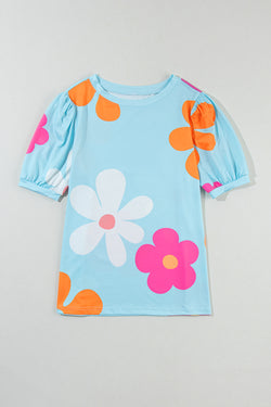 T-shirt à manches bulles et imprimé fleurs *