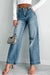 Twilight Blue Loose Fit Straight Leg Jeans with Multiple Buttons and Medium Wash