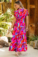 Robe Longue Imprimée Abstraite à Volants *