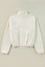 White Sweatshirt with drooping shoulder and folded collar with fleece buttoning leg