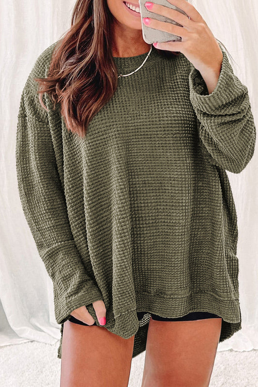 Moss Green Green Place Textured Knit Top de manga larga