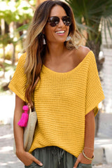 Pull à manches courtes Dolman en tricot ample uni Ginger