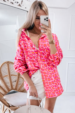 Large shirt buttoned pink leopard print