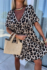 Khaki mini-Robe with Guépard print *