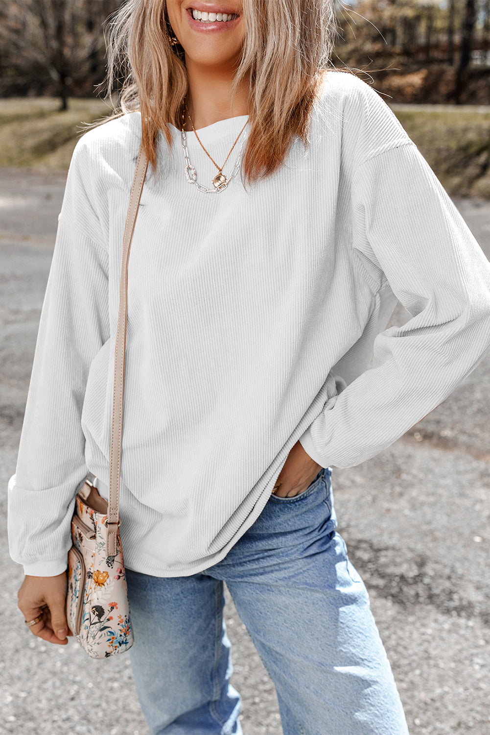 Sweat oversize en velours côtelé blanc