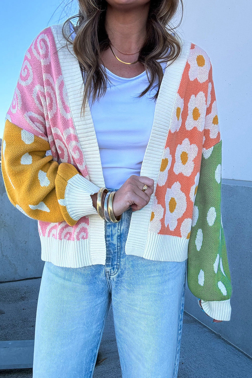 Cardigan ouvert sur le devant à imprimés variés de fleurs et de pois orange-A WOMAN WE LOVE
