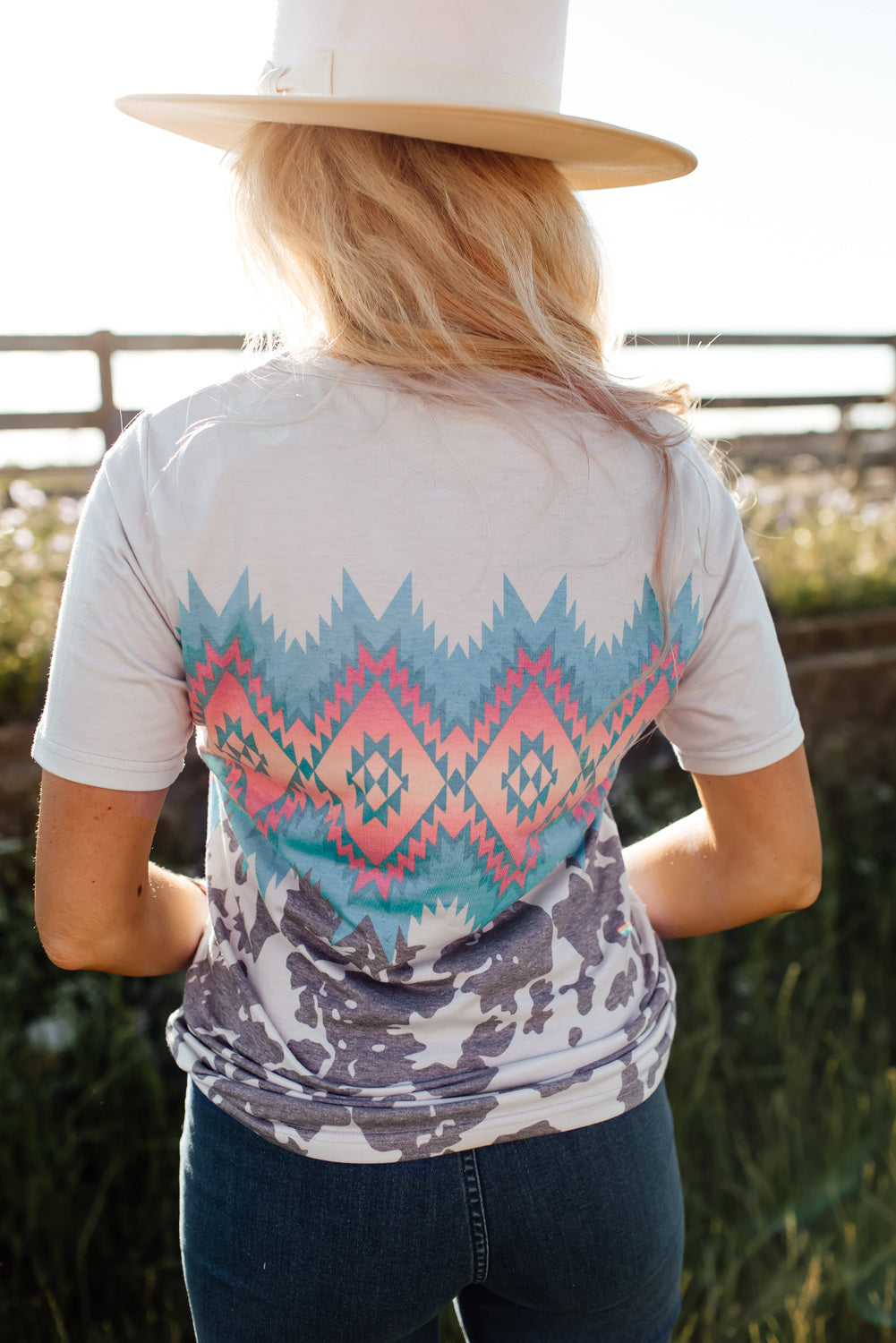 Multi-Color Aztec Geometric Print T-Shirt