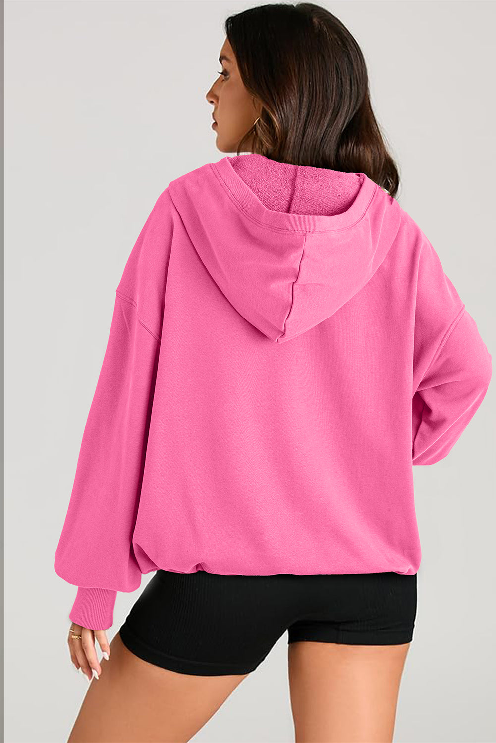 Bonbon Solid Kangaroo Pocket Half Zipper Oversized Hoodie