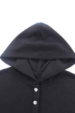 Black Henley Hoodie with Pockets and Batwing Sleeves