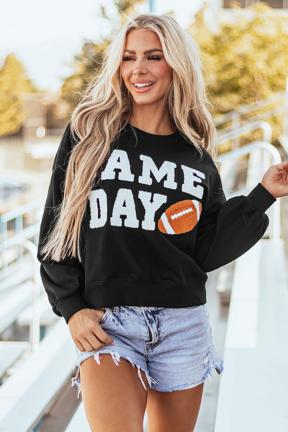 Black GAME DAY Graphic Varsity Pullover Sweatshirt