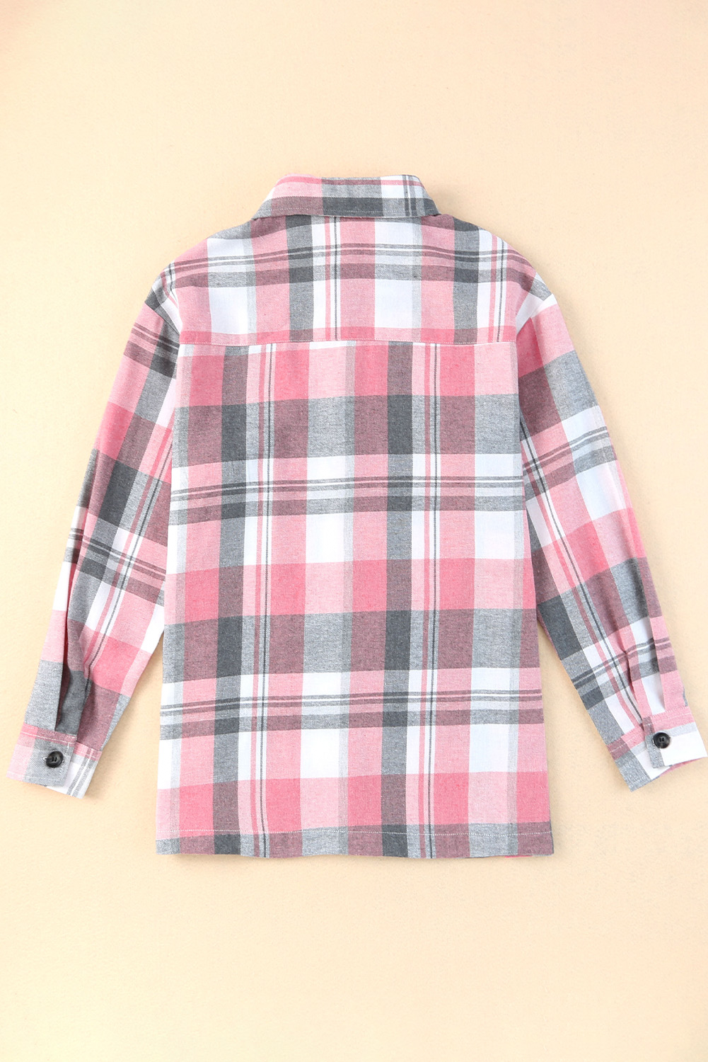 Chemise boutonnée à carreaux rose avec poche plaquée