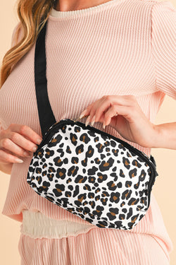 Bolso de hombro con cremallera de múltiples capas blancas con estampado de guepardo