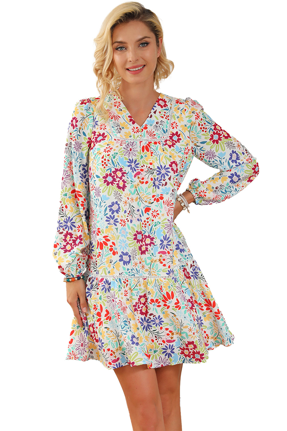 Mini robe de cou de cou de lace en dentelle à floral multicolore