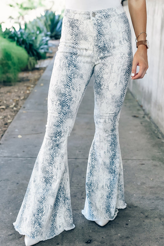 Pantalon évasé blanc à imprimé peau de serpent taille haute de la mode occidentale